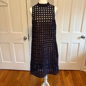 Maeve Women Small Shift Dress Navy Blue Circle Eyelet Lace Slip Needs Repair
